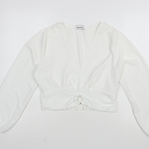 Luna Women's White Wrap Long Sleeve V-Neck Blouse L