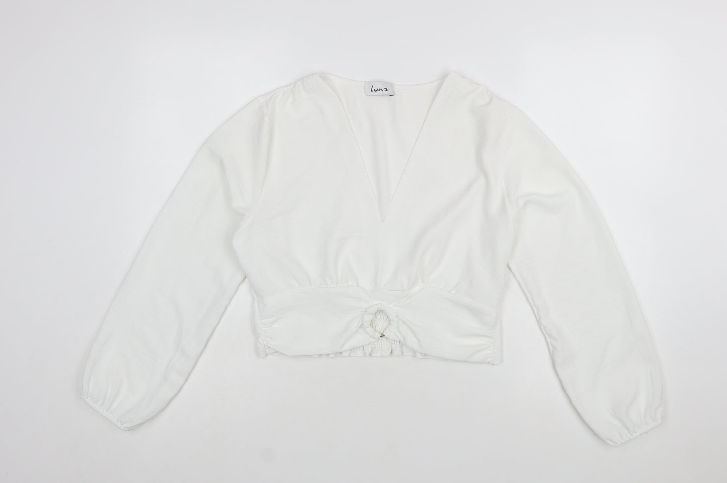 Luna Women's White Wrap Long Sleeve V-Neck Blouse L