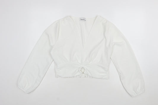 Luna Women's White Wrap Long Sleeve V-Neck Blouse L