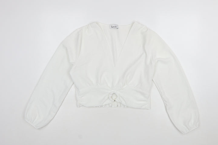 Luna Women's White Wrap Long Sleeve V-Neck Blouse L