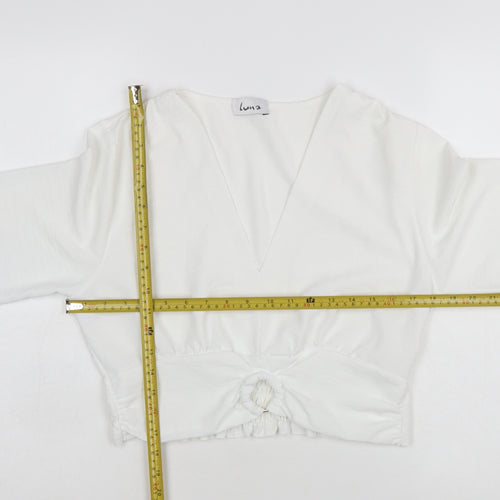 Luna Women's White Wrap Long Sleeve V-Neck Blouse L