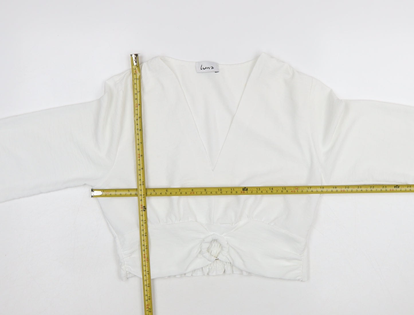 Luna Women's White Wrap Long Sleeve V-Neck Blouse L