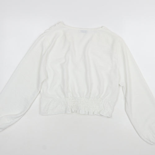 Luna Women's White Wrap Long Sleeve V-Neck Blouse L