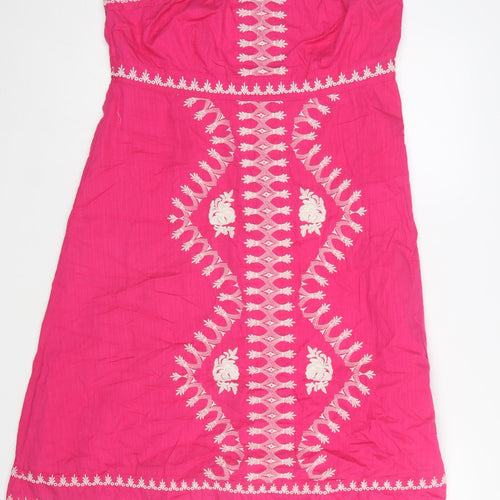 Monsoon Women’s Pink Embroidered Strapless Cotton Dress Size 16