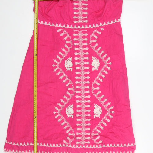 Monsoon Women’s Pink Embroidered Strapless Cotton Dress Size 16
