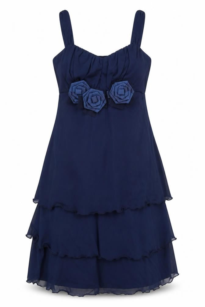 Front view of Lilly & Rose Women's Blue, size 16, A-Line Chiffon Party Dress