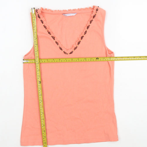 Papaya Women’s Orange Cotton Beaded V-Neck Sleeveless Tank Top Size 12