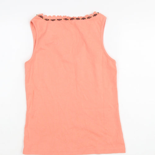 Papaya Women’s Orange Cotton Beaded V-Neck Sleeveless Tank Top Size 12
