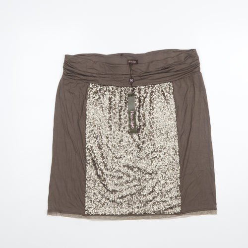 Phase Eight Women Brown Sequin Short Pencil Skirt Size L