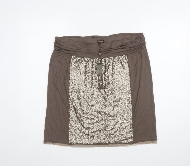 Phase Eight Women Brown Sequin Short Pencil Skirt Size L