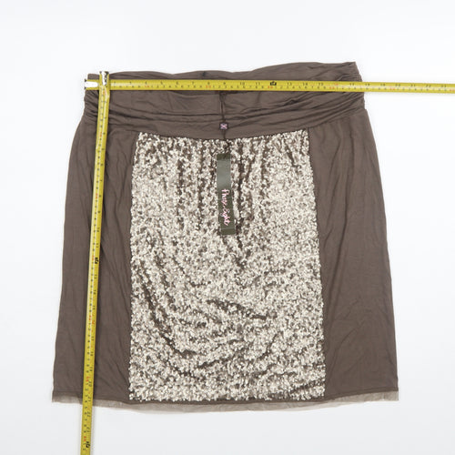 Phase Eight Women Brown Sequin Short Pencil Skirt Size L