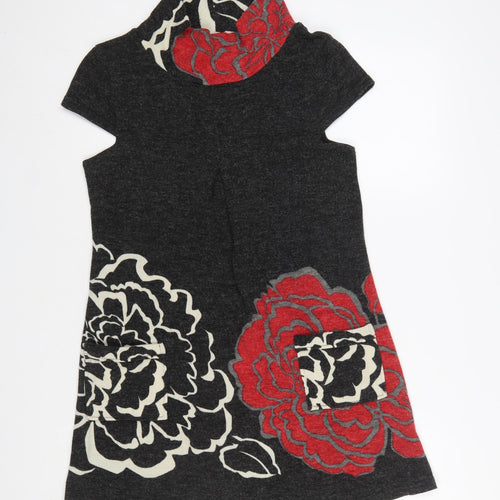 Quiz Women Black Floral Shift Knit Dress Size 10 Roll Neck