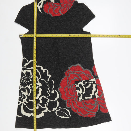 Quiz Women Black Floral Shift Knit Dress Size 10 Roll Neck