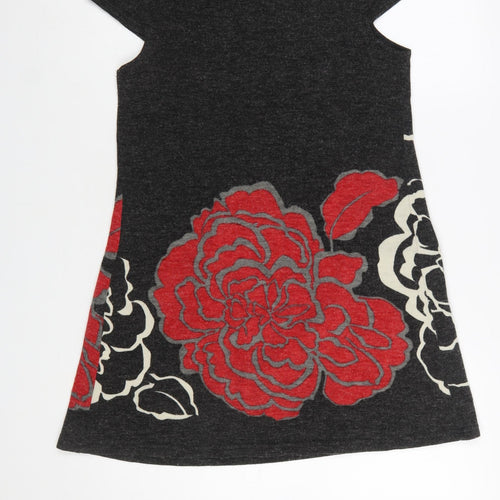 Quiz Women Black Floral Shift Knit Dress Size 10 Roll Neck