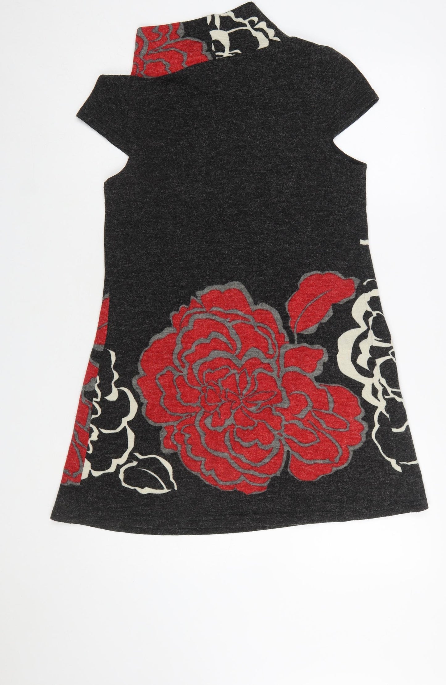 Quiz Women Black Floral Shift Knit Dress Size 10 Roll Neck