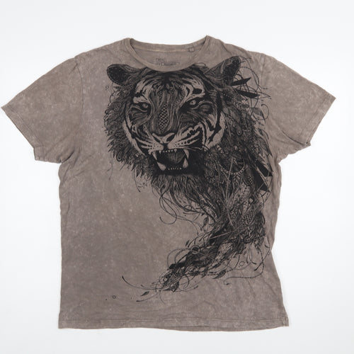Next Men's Brown Tiger Graphic T-Shirt Large Cotton Casual