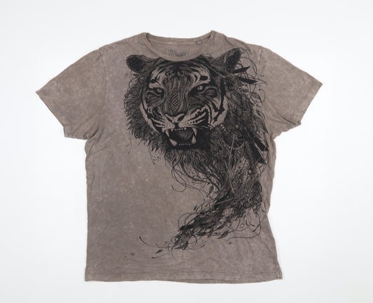 Next Men's Brown Tiger Graphic T-Shirt Large Cotton Casual