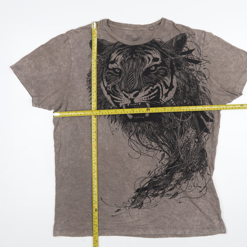 Next Men's Brown Tiger Graphic T-Shirt Large Cotton Casual