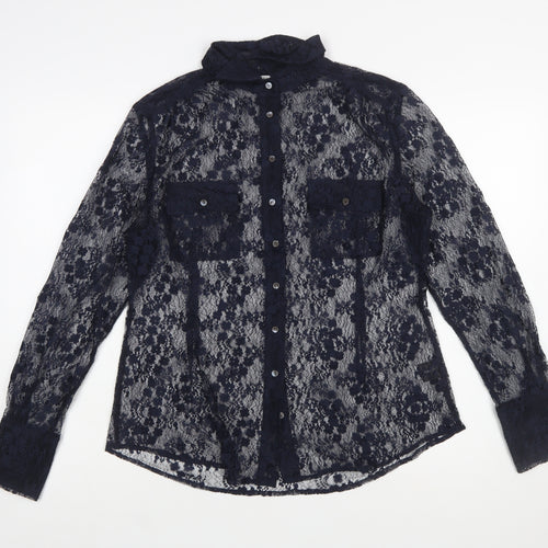 Kew 159 Women's Blue Lace Sheer Long Sleeve Blouse Size 14