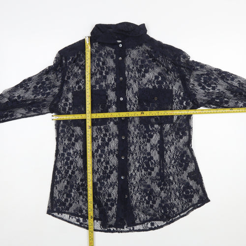 Kew 159 Women's Blue Lace Sheer Long Sleeve Blouse Size 14