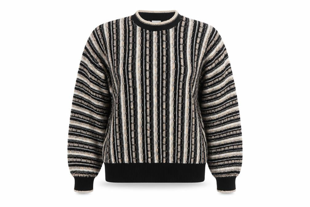 Front view of BHS women’s multicoloured striped acrylic knit jumper, size UK 10-12