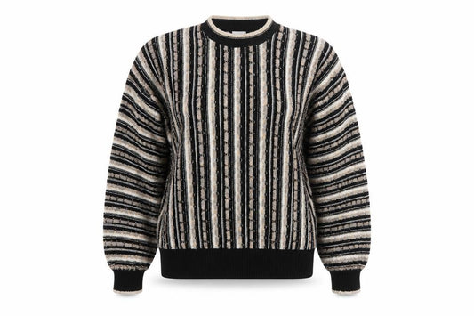 Front view of BHS women’s multicoloured striped acrylic knit jumper, size UK 10-12