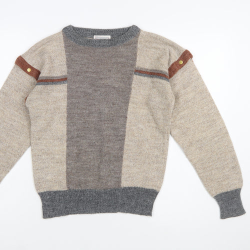 Viz-à-Viz Women Beige Wool Blend Geometric Pullover Jumper S