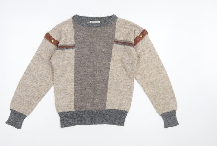 Viz-à-Viz Women Beige Wool Blend Geometric Pullover Jumper S