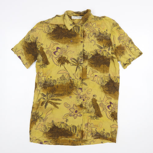Louis London Womens Yellow Floral Button-Up Viscose Shirt Size 10
