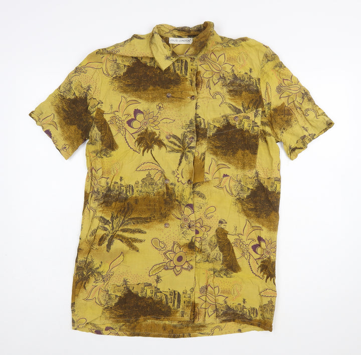 Louis London Womens Yellow Floral Button-Up Viscose Shirt Size 10