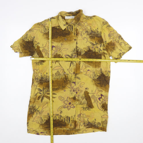 Louis London Womens Yellow Floral Button-Up Viscose Shirt Size 10