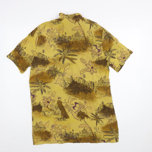 Louis London Womens Yellow Floral Button-Up Viscose Shirt Size 10