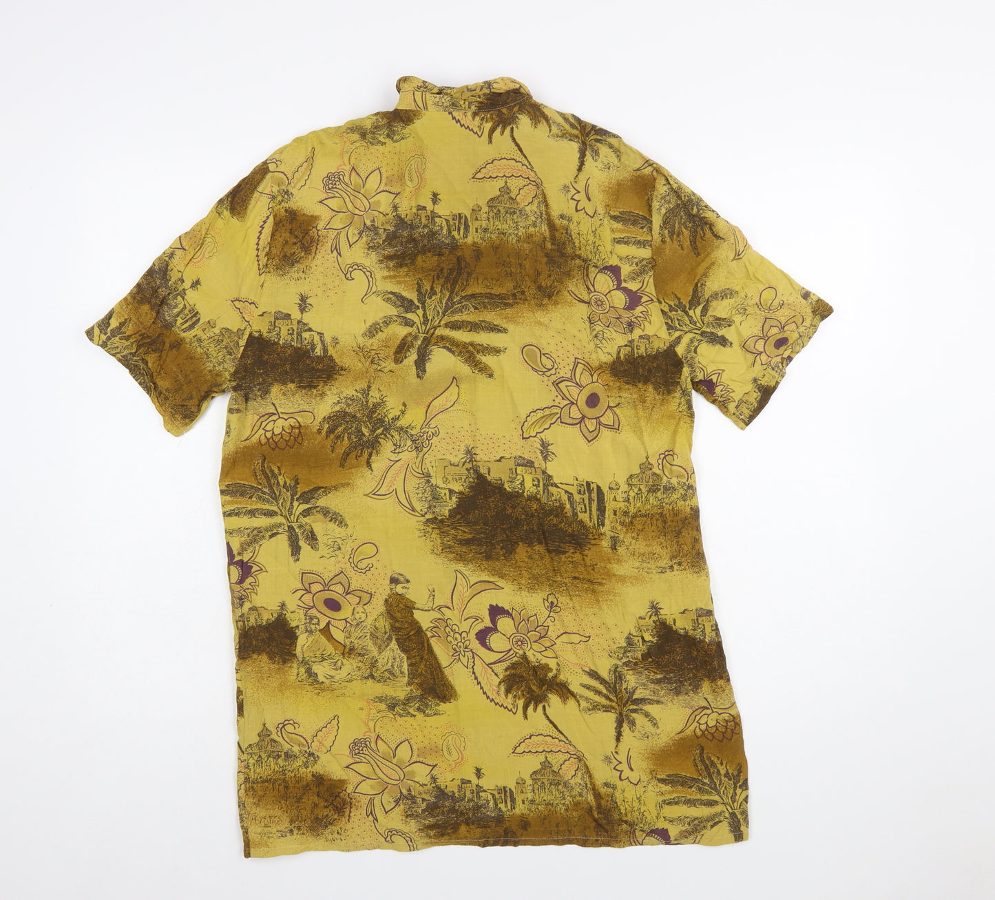 Louis London Womens Yellow Floral Button-Up Viscose Shirt Size 10