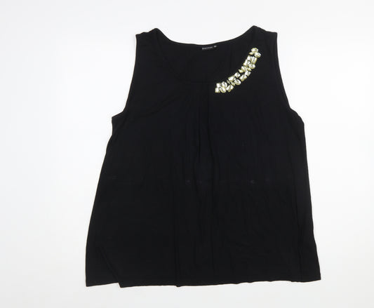 Bodyflirt Women’s Black Beaded Sleeveless Jersey Tank Top Size 16