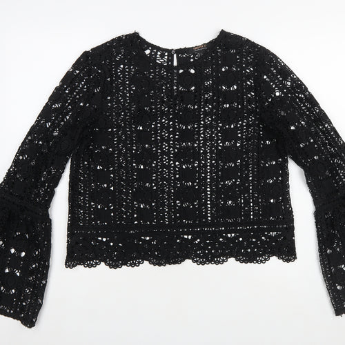 Forever 21 Women Black Lace Long Sleeve Tunic Blouse Size L