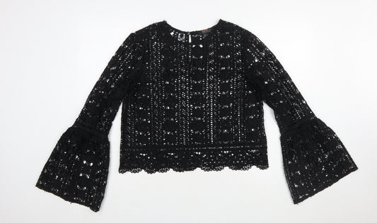 Forever 21 Women Black Lace Long Sleeve Tunic Blouse Size L