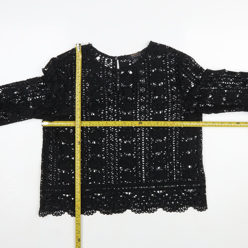 Forever 21 Women Black Lace Long Sleeve Tunic Blouse Size L