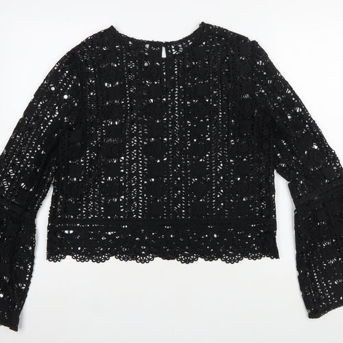 Forever 21 Women Black Lace Long Sleeve Tunic Blouse Size L