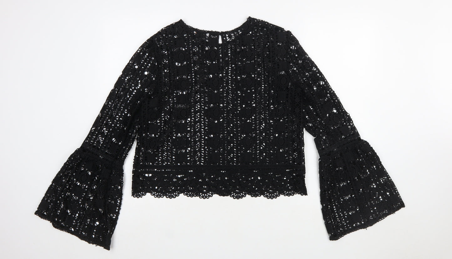 Forever 21 Women Black Lace Long Sleeve Tunic Blouse Size L