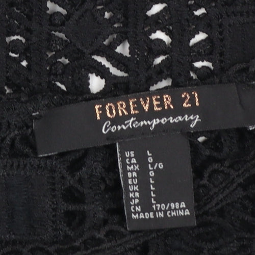 Forever 21 Women Black Lace Long Sleeve Tunic Blouse Size L