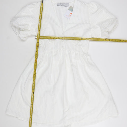 Primark Women White Size 8 Short A-Line Puff Sleeve Dress