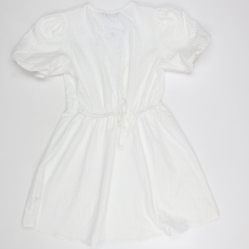 Primark Women White Size 8 Short A-Line Puff Sleeve Dress
