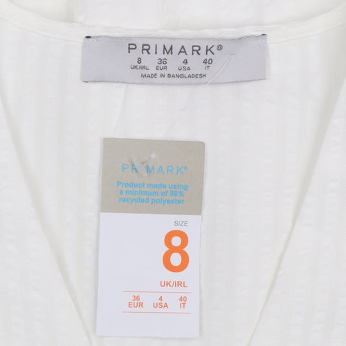 Primark Women White Size 8 Short A-Line Puff Sleeve Dress
