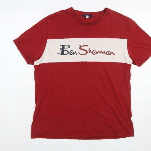 Ben Sherman Men's Red Colourblock Logo T-Shirt Size L