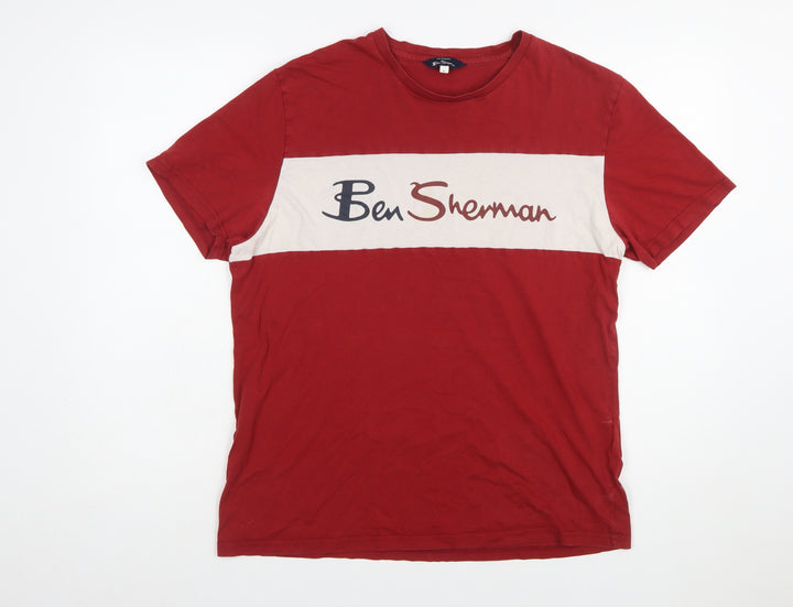 Ben Sherman Men's Red Colourblock Logo T-Shirt Size L