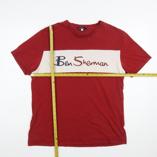 Ben Sherman Men's Red Colourblock Logo T-Shirt Size L