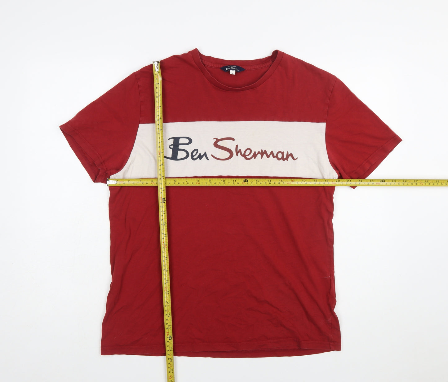 Ben Sherman Men's Red Colourblock Logo T-Shirt Size L