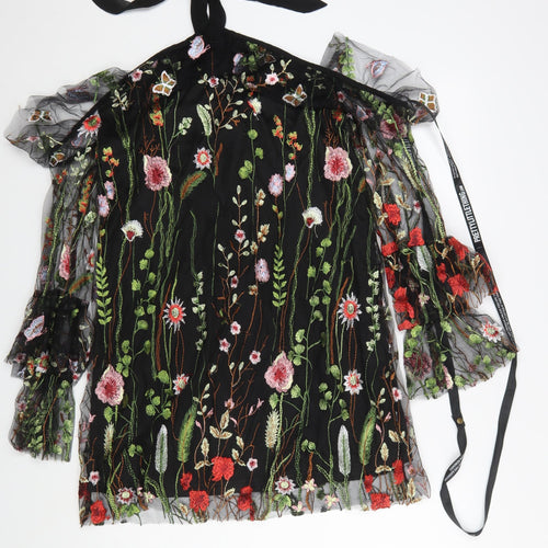 PrettyLittleThing Women’s Black Floral Mesh Halter A-Line Dress Size 10