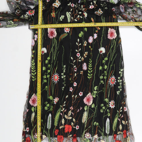 PrettyLittleThing Women’s Black Floral Mesh Halter A-Line Dress Size 10