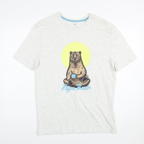Marks and Spencer Men's Grey Papa Bear Graphic Cotton T-Shirt Small